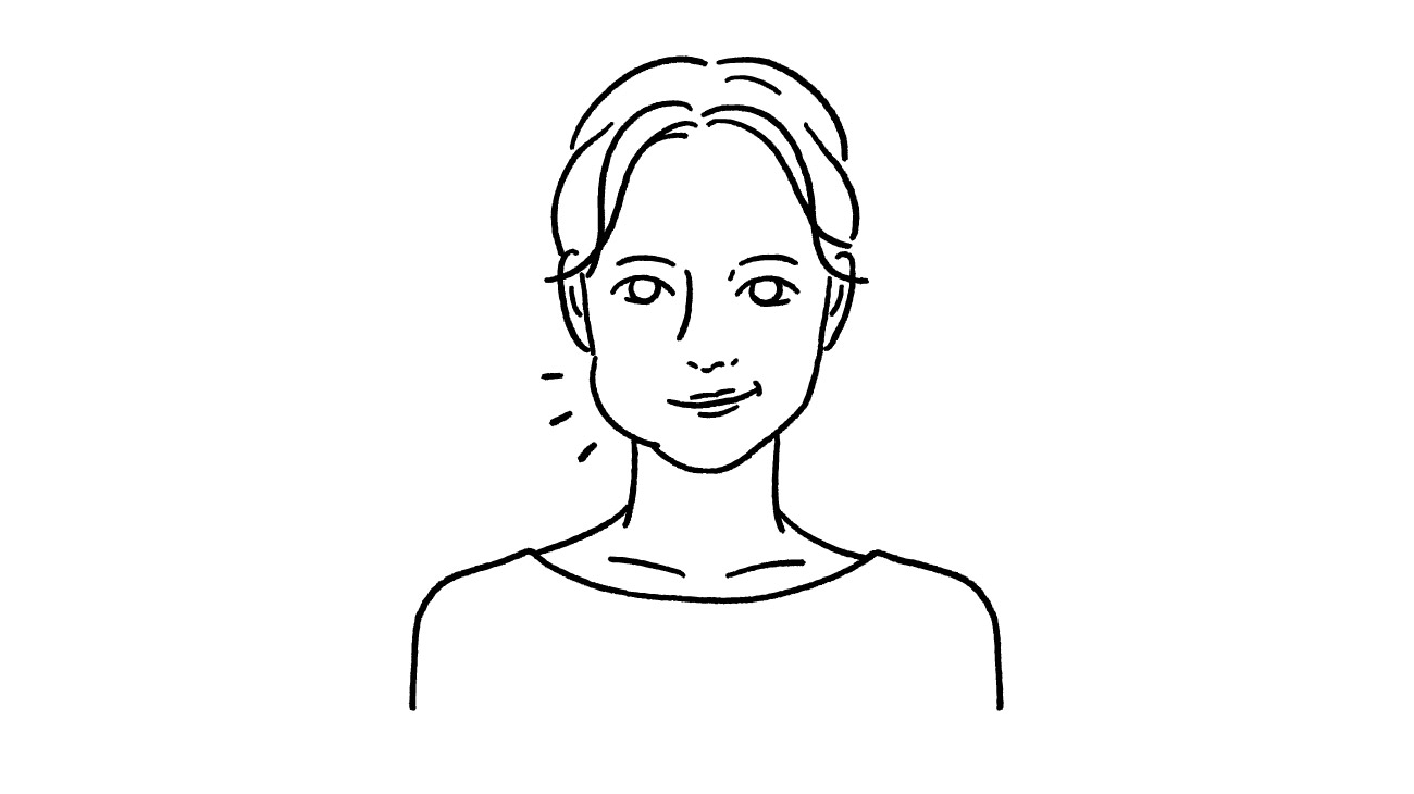 左頬を膨らます表情筋トレーニング