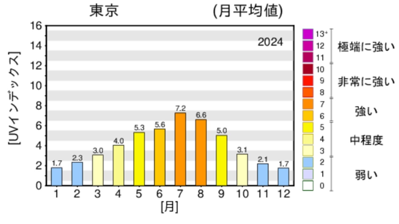 日最大UVインデックス（解析値）の年間推移グラフ2024年
